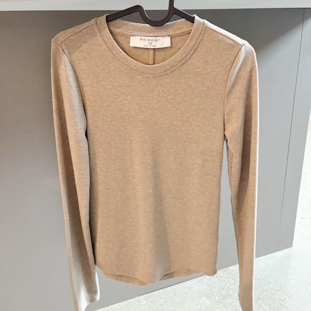 Primark Women's Warm Long Sleeve Crew Neck Top in Light Taupe